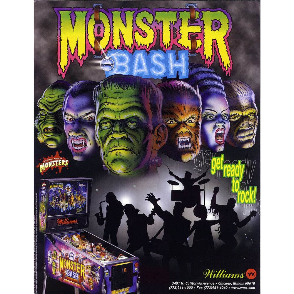 Monster Bash Pinball Game Flyer Halloween Monsters Dracula Creature Mummy